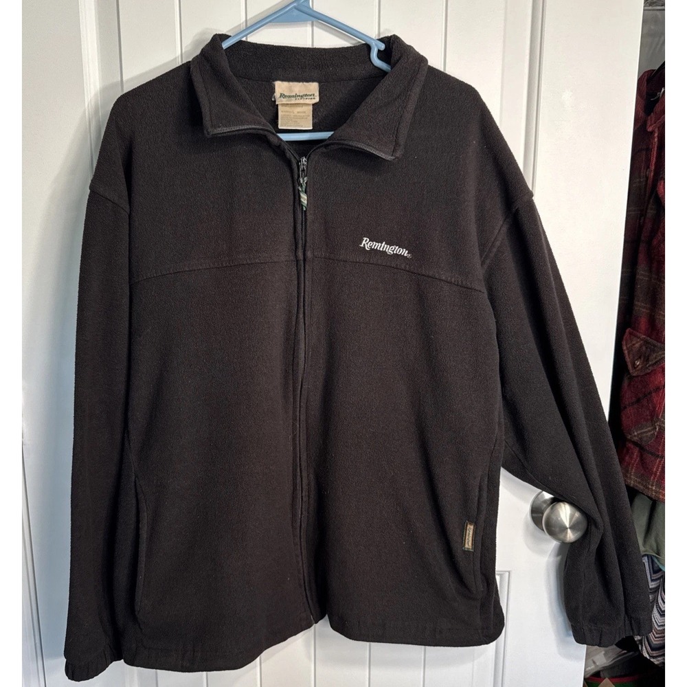 Remington Mens Fleece Jacket Full Zip Black Outdoor Hiking Large 12195BK